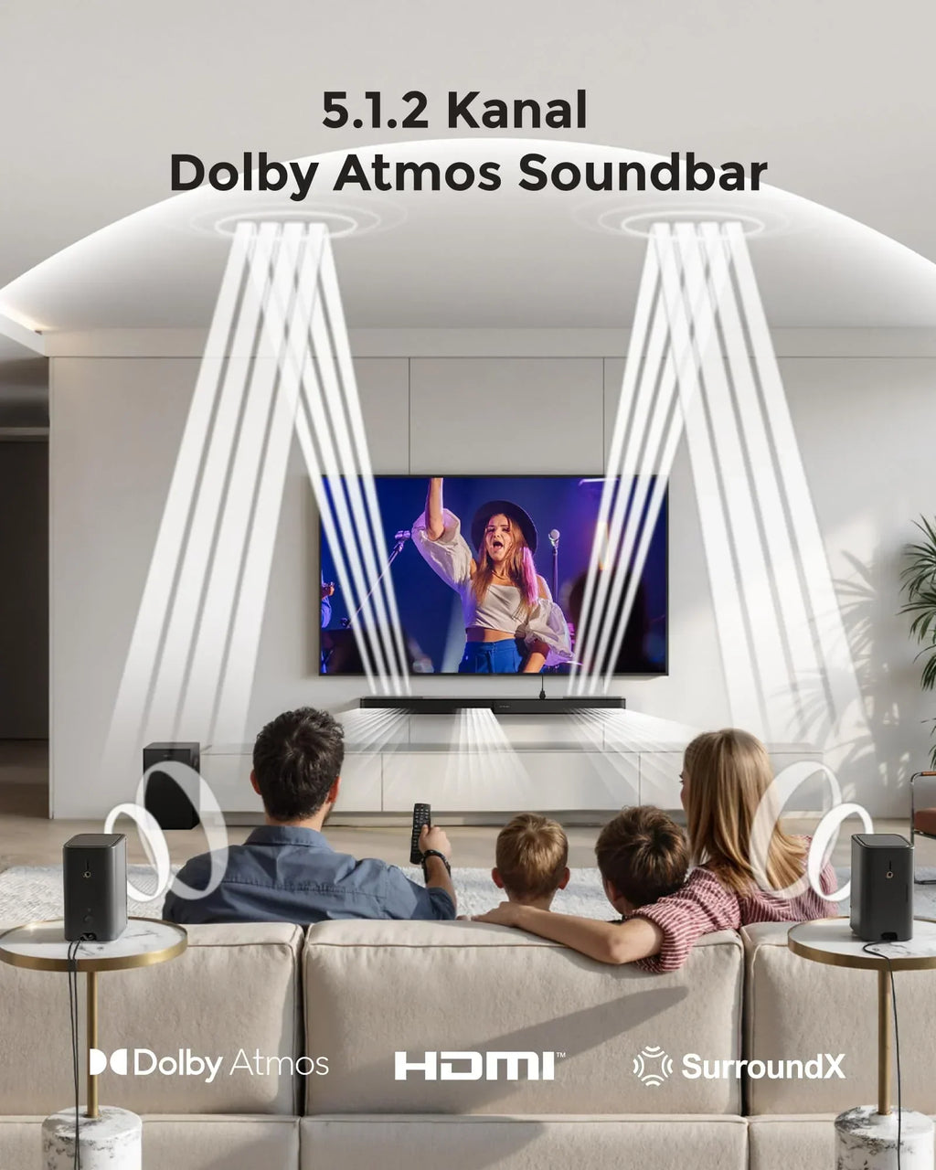 Barra de sonido ULTIMEA Skywave F40 Boom 5.1.2 Dolby Atmos con subwoofer de 6.5", 2 altavoces envolventes, Bluetooth 5.4 y HDMI eARC