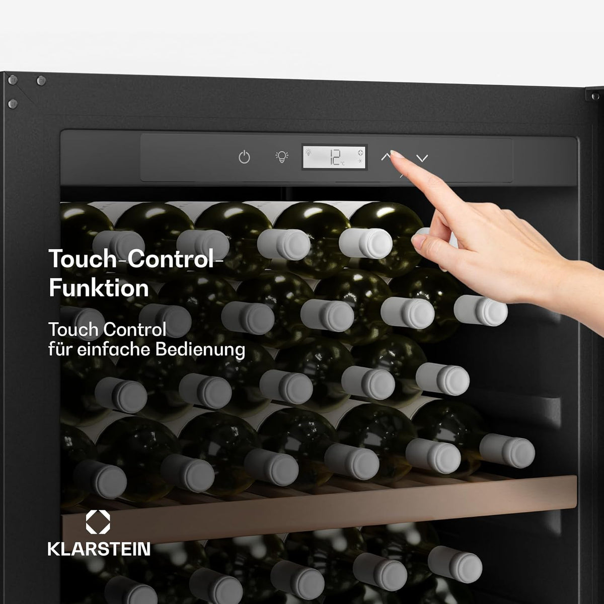 Nevera para vinos Klarstein CellarMax de libre instalación - 155 botellas, 5-20 °C, control táctil, puerta de metal, estantes de madera, alarma, clase energética E, vinoteca grande