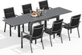 Devoko Gartenmöbel Set 6 Personen,6+1 Aluminium Tisch und Stühle Set Balkonmöbel, 6 Stapelbare Gartenstühle und 1 130/260 cm Dehnbarer Gartentisch,Terassen möbelsets außen Lounge, Dunkelgrau