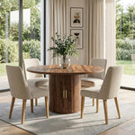 Mesa de comedor extensible, mesa de comedor redonda con base de madera, extensible a ovalada, mesa de cocina moderna para 4-6 personas, marrón rústico, base de pedestal