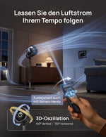 Ventilador inteligente DREO para dormitorio, ventilador de pie, oscilación omnidireccional de 150°+100°, alcance de circulación de aire de 36,6 m, motor CC silencioso, 12 velocidades, 6 modos, 20 dB, control remoto, temporizador de 12 horas.