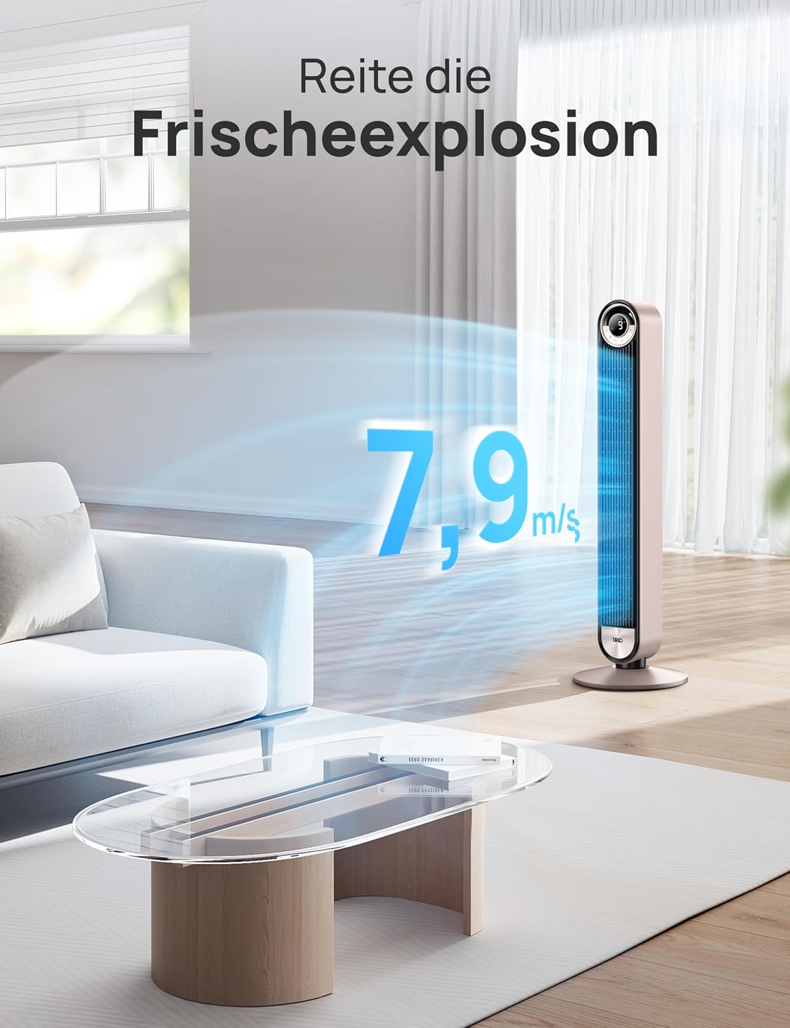 DREO 25dB Smart Leiser Turmventilator mit Kühlung, 106cm WiFi Alexa Tower Fan, 90° oszillierender Ventilator, Fernbedienung 9-Geschwindigkeit 4 Modi 12 Std Timer Sprachsteuerung, Sternenlicht