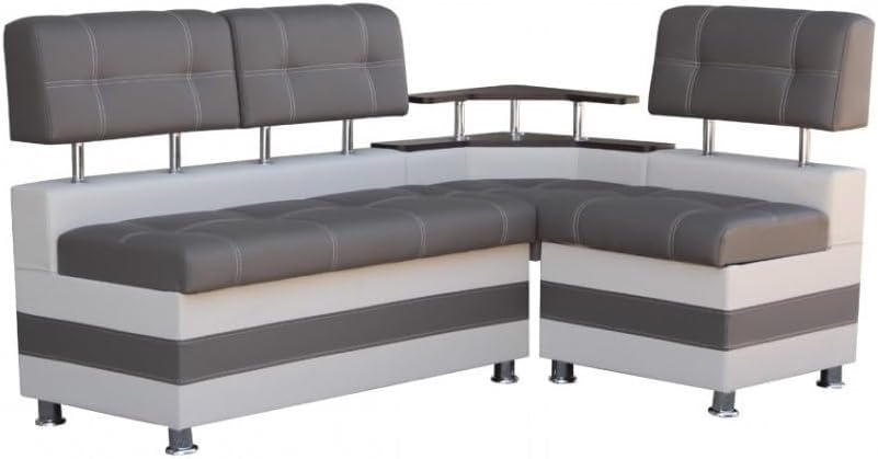 Banco esquinero Rodnik color latte, comedor, banco de asiento gris, moderno, piel sintética con repisa y espacio de almacenamiento
