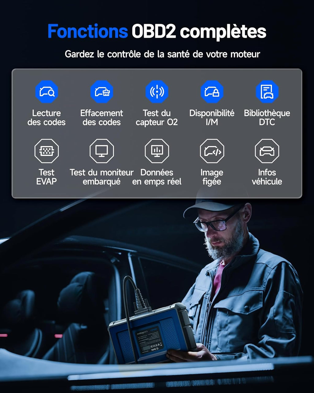 TOPDON ArtiDiag600S Escáner de diagnóstico OBD2, herramienta de diagnóstico de coche para 4 sistemas, 9 funciones de restablecimiento para aceite/frenos/SAS/BMS/ABS/DPF/TPMS/acelerador, funciones OBD2 completas