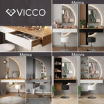 Tocador Vicco Melisa, gris, 120 cm con iluminación y taburete, altura flexible, perfectamente ajustable a las necesidades individuales