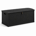 Baúl de jardín de resina trenzada negro 120x50x60 cm con cerradura