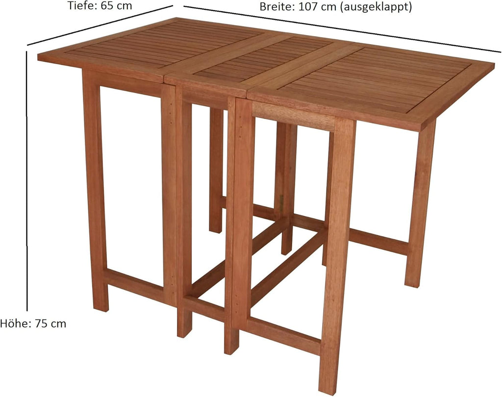 Mesa plegable doble para balcón, 107x65x74 cm, rectangular, madera de eucalipto aceitada, marrón, con certificación FSC®