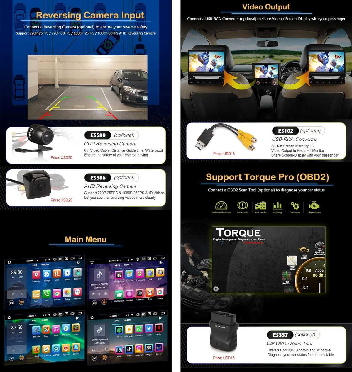 Erisin Autorradio Android 14 de 7 pulgadas, 8 núcleos, 4GB+64GB, Bluetooth, Navegador GPS para VW T5, Golf 5, Golf 6, Polo, Caddy, Tiguan, Touran, Passat, Seat, CarPlay inalámbrico, Android Auto, DAB+, DVD, DSP, WiFi, RDS, USB, OPS