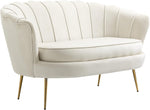 HOMCOM Sofa 2 Sitzer Couch mit Armlehne blütenblattförmiger Rückenlehne Dick Gepolstert Polstersofa Modern Doppelsofa mit Samtoptik, Metallbeine für Wohnzimmer, 130 x 77 x 77 cm, Cremeweiß