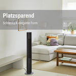 Ventilador de torre Stadler Form Peter, energéticamente eficiente y silencioso con 29 dB(A), con mando a distancia, función de oscilación, 6 velocidades, temporizador de 7 horas, luces LED regulables, adecuado para el dormitorio, negro