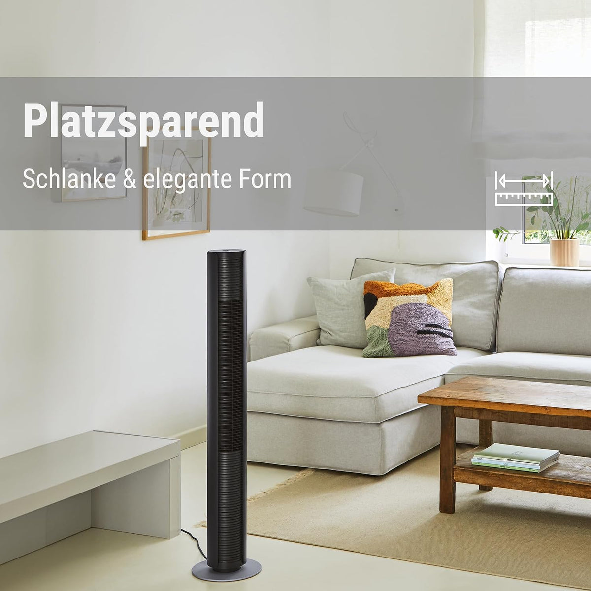 Ventilador de torre Stadler Form Peter, energéticamente eficiente y silencioso con 29 dB(A), con mando a distancia, función de oscilación, 6 velocidades, temporizador de 7 horas, luces LED regulables, adecuado para el dormitorio, negro
