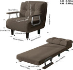 Fabulcozy Schlafsofa 1-Sitzer Umwandelbares Sesselsofa – Großer Komfort Abnehmbar mit Kissen, Metallarmlehnen und Füßen (Khaki)