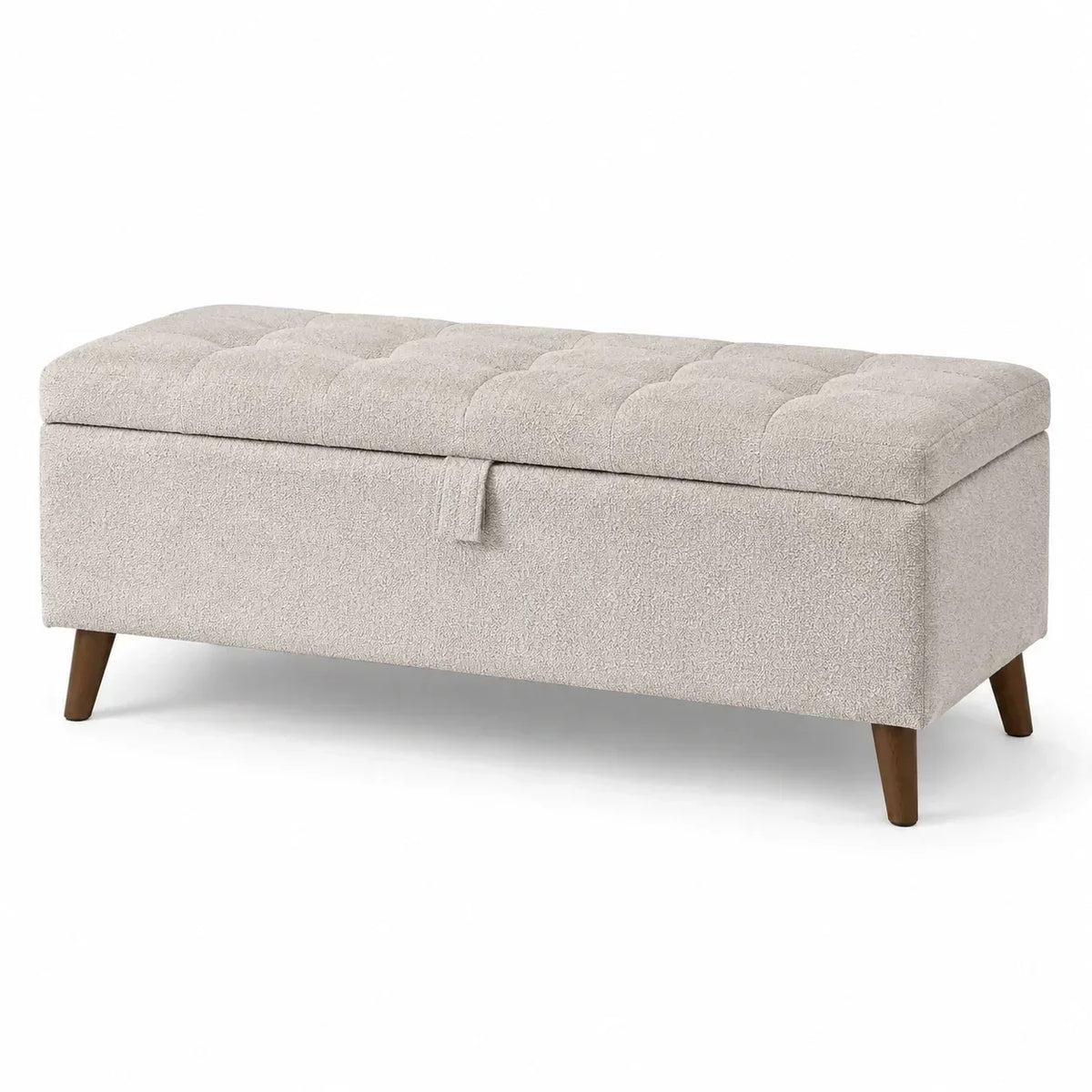 Banco de madera beige con tapizado de tela 120x40x45 cm