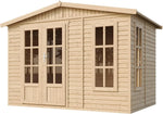 TIMBELA Caseta de jardín de madera de 6 m2 - Cobertizo de jardín exterior con suelo, ventana, puerta doble - Cabaña de jardín para trabajar en casa - con tejas bituminosas verde M334FB+H334FBGREEN