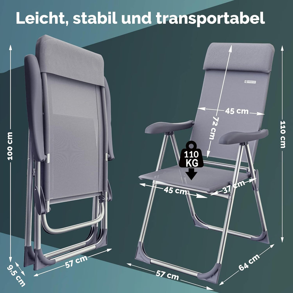 Casaria® Gartenstühle 4er Set Klappbar 7-Fach Verstellbar Alu mit hoher Rückenlehne Faltbar Balkon Campingstuhl Balkon Terrasse Klappstuhl Hochlehner