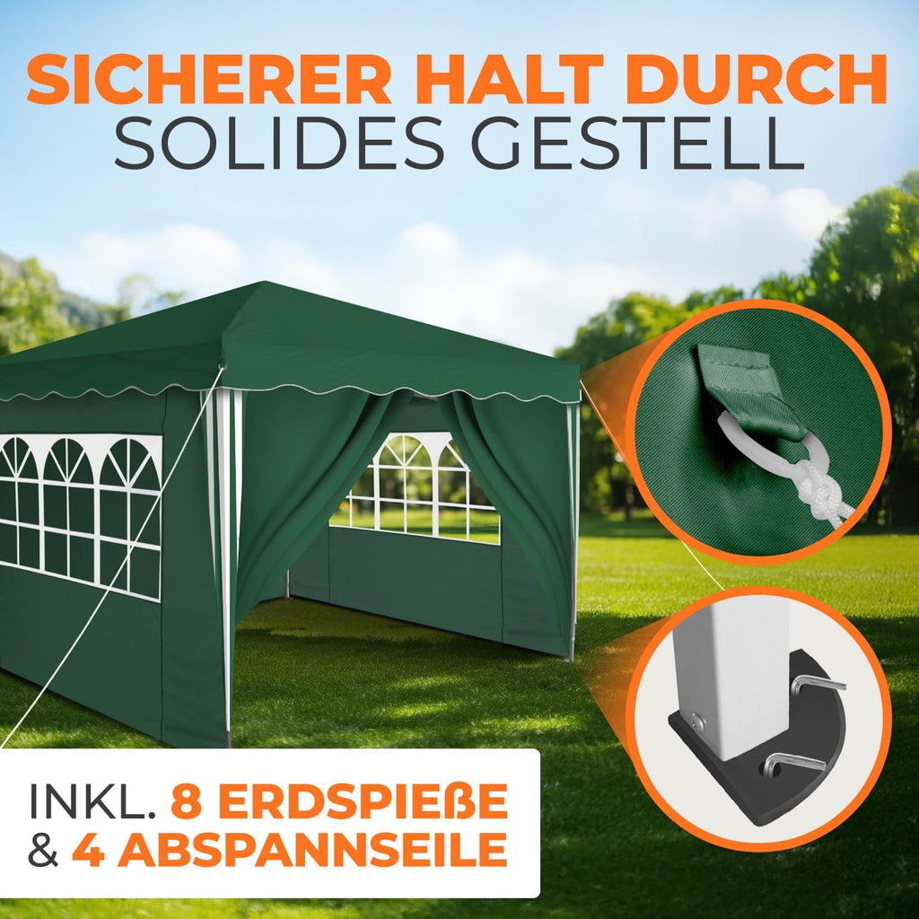 Gazebo plegable impermeable Kronenburg, dimensiones del techo 3 x 3 m, protección UV 50+, cenador en verde con 4 paneles laterales
