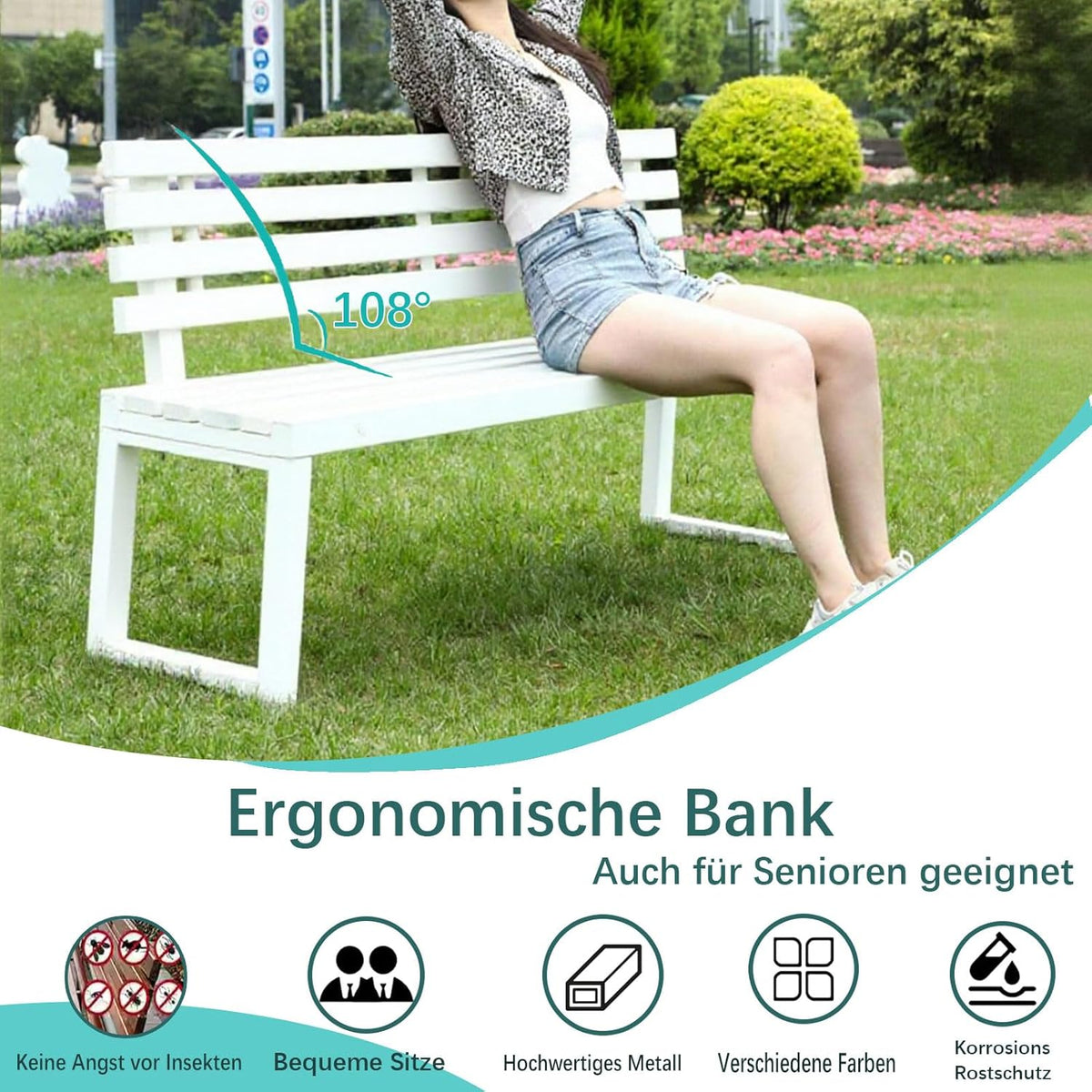 Gartenbank,Wetterfest Outdoor Bank Sitzbank,Metall Stahl Bank, Metallbank Garten,100/120/150/cm,Mit Rückenlehne,Tragkraft bis 200kg, for Terrasse Park Rasen Hof,2-4 Sitzer 150×40×85cm-Rot