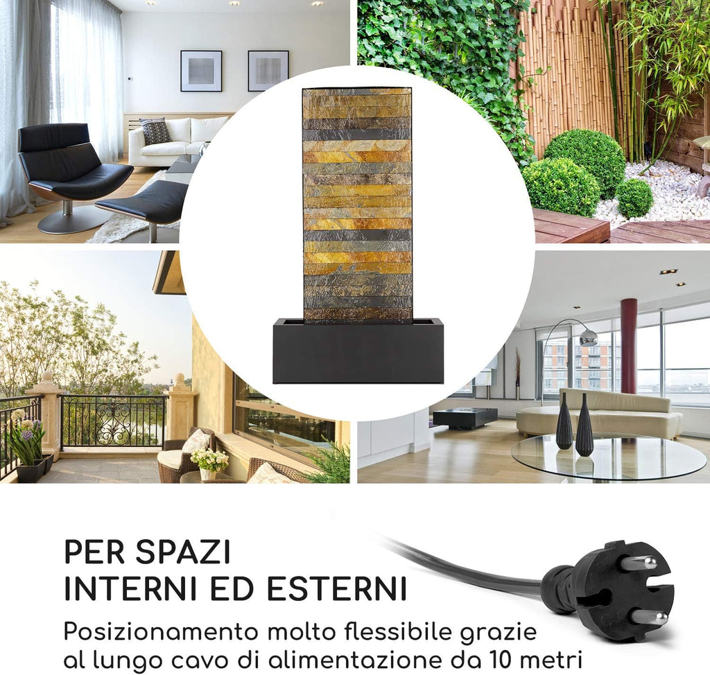 Fuente de jardín blumfeldt Raincastle para interiores y exteriores Allround Edition - circulación de agua constante, cable de alimentación extralargo de 10 m, 12 LEDs, bomba de 8 W, grado de protección: IPX8, 10 kg, gris grafito
