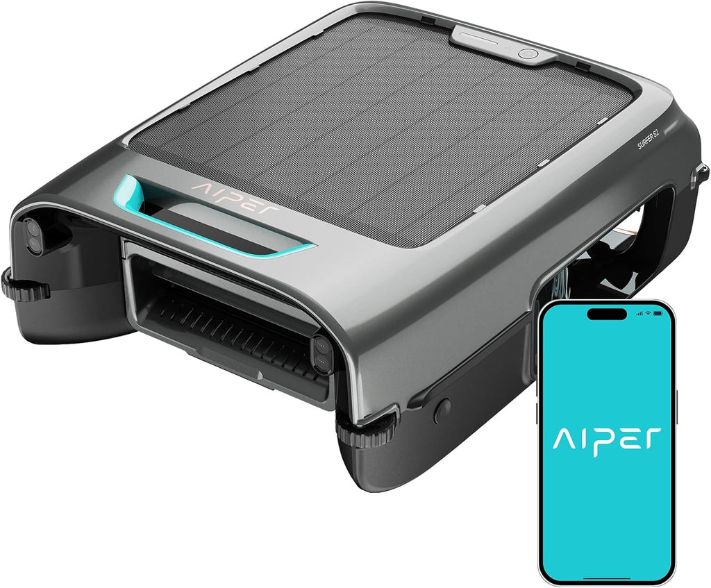 AIPER EcoSurfer S2 Solar Pool Skimmer Roboter, Poolroboter Akku mit App-Steuerung, 24/7 Oberflächenreinigung, Solar- & DC-Ladung, intelligente Hinderniserkennung, 150 µm Filter, OTA-Updates