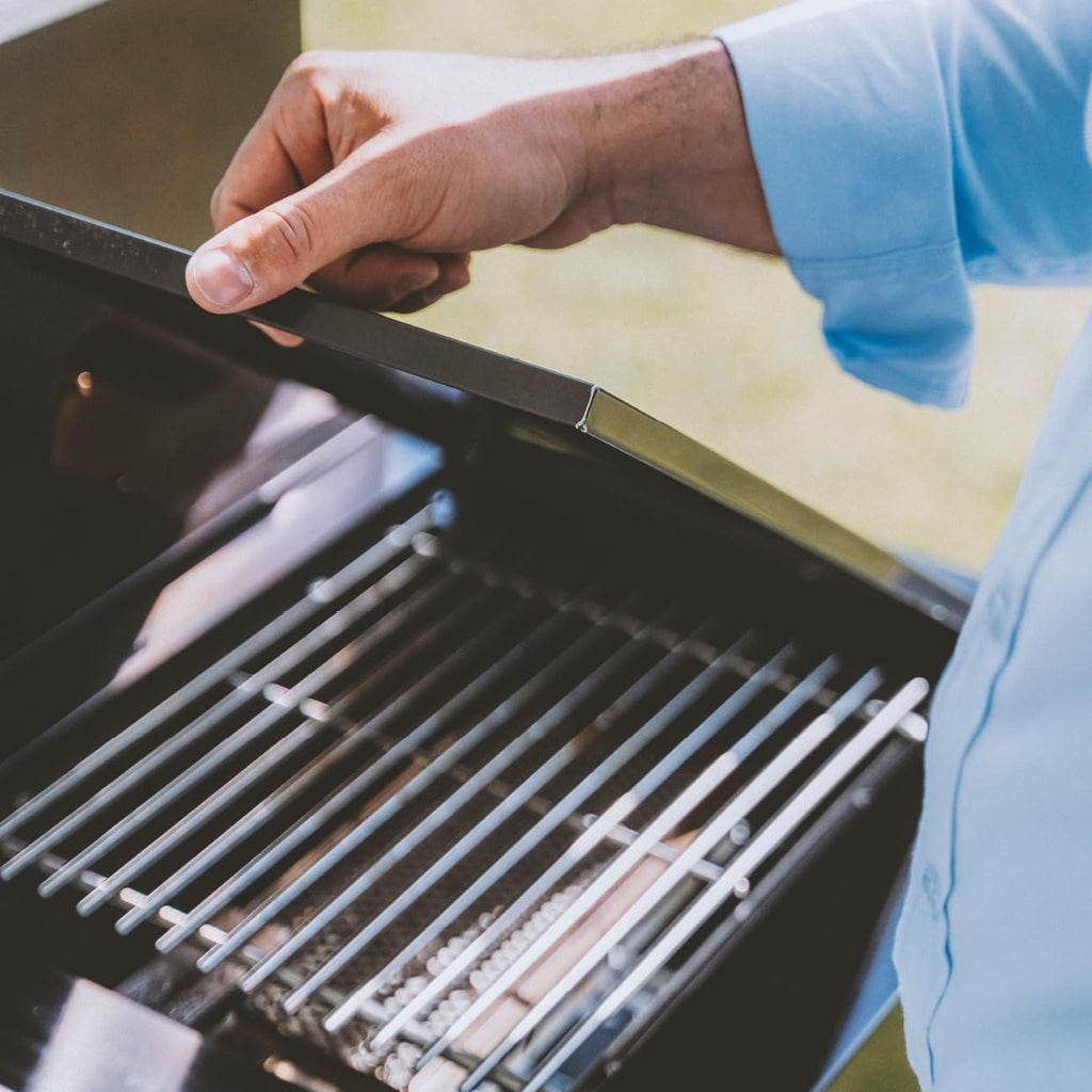 Cocina exterior GORILLER® BLACKBACK L3, parrilla de gas con refrigerador doble, fregadero, superficie de trabajo adicional y espacio de almacenamiento, acero inoxidable, negro