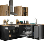 Cocina en L Turin 220 x 211 x 60 cm, negro - Sin electrodomésticos - Cocina moderna y espaciosa con aspecto de roble artesano y gran capacidad de almacenamiento