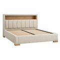 Cama matrimonial estructura de lino madera maciza beige 200x180 cm