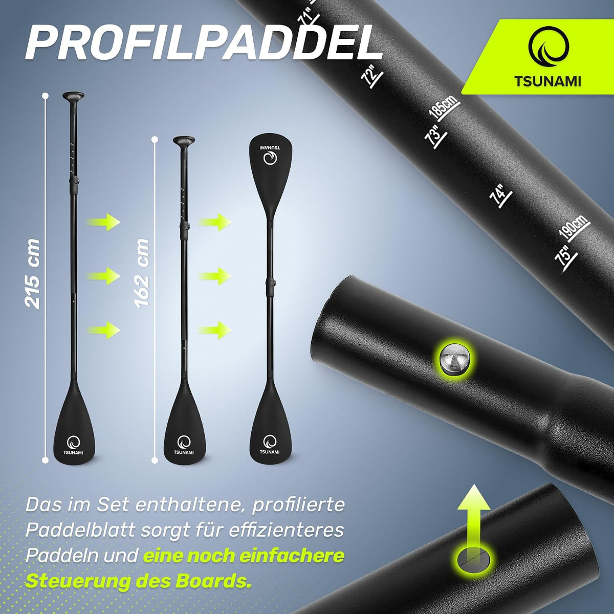 Tabla de Stand Up Paddle TSUNAMI PRO, tabla SUP con accesorios completos, bomba y correa de seguridad, capacidad de carga de hasta 160 kg, longitud 350 cm, material doble y refuerzos internos adicionales