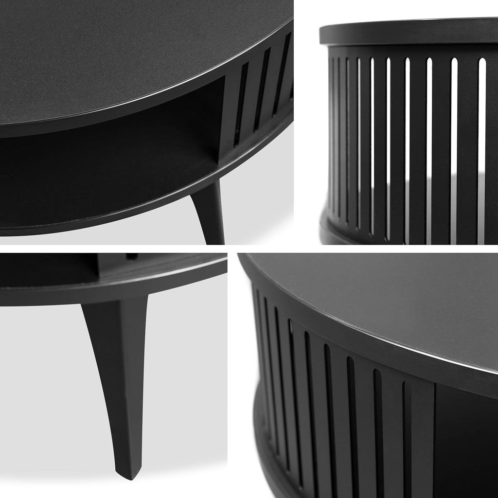 Mirjan24 Couchtisch mit Ablage Rajkon, Runde Form, Metallbeine, Kaffeetisch, Wohnzimmertische, Beistelltisch, Sofatisch, Teetisch (Eiche Craft Gold, Schwarz)