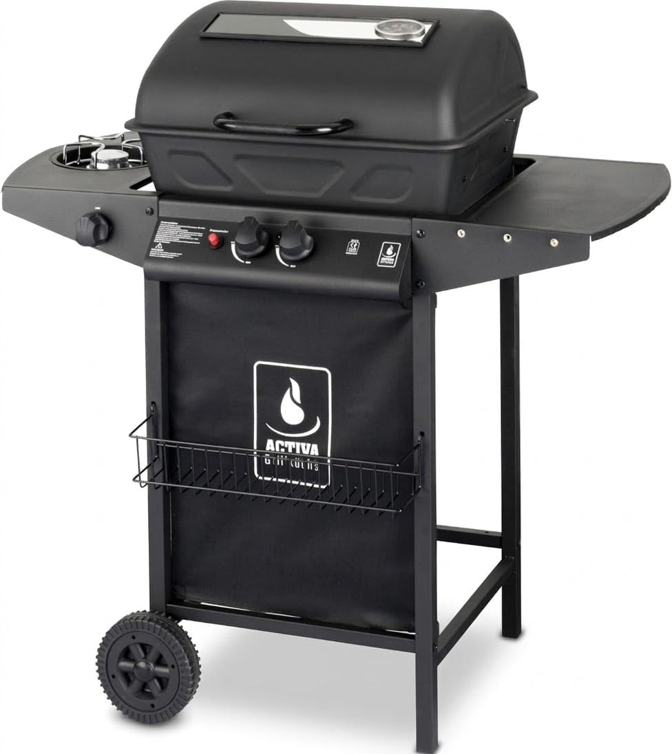 Barbacoa de gas ACTIVA Halifax Lavastein I Barbacoa de gas premium con piedras de lava y funda protectora I Quemador principal de 5,5 kW de regulación continua para una barbacoa perfecta