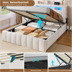 Cama tapizada AOGLLATI 140x200 con almacenamiento, cama hidráulica con iluminación LED y estación de carga, cama juvenil, cama doble, estructura de cama con cabecero de terciopelo - Sin colchón (terciopelo beige, 140x200 cm)