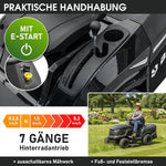 Tractor cortacésped a gasolina BRAST | 9,2 kW (12,5 CV) | Arranque eléctrico | Ancho de corte XXL de 98 cm | Función 2 en 1 | Transmisión de 7 velocidades | Cesta de recogida de 245 L | para grandes superficies de césped de 1.000-5.000 m²