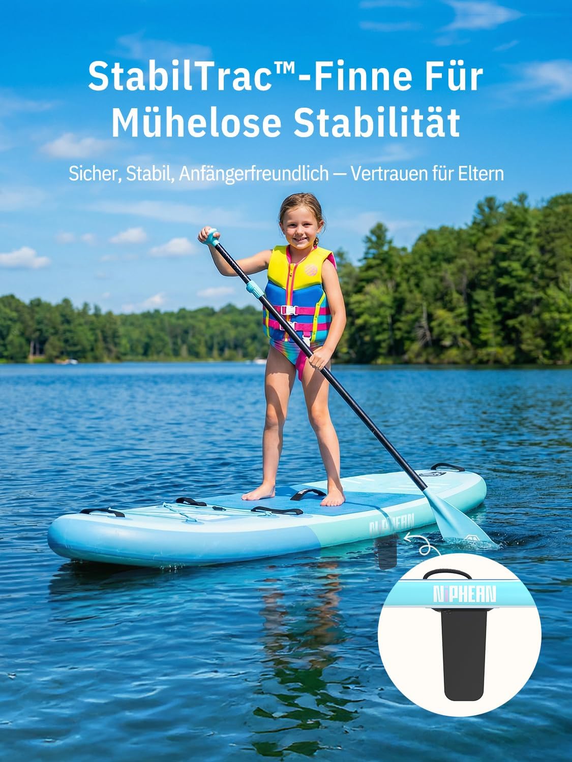 Tabla de paddle surf Niphean con asiento, tabla SUP (ultraligera) para mujeres, tabla de paddle surf con aleta StabilTrac de +30% de estabilidad, tabla de paddle inflable antideslizante para yoga y apta para mascotas