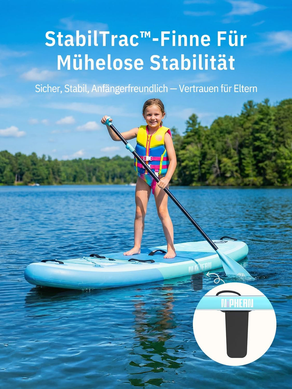 Tabla de Stand Up Paddle Niphean con asiento, tabla de SUP (ultraligera) para mujer, tabla de paddle surf con aleta estabilizadora StabilTrac +30%, tabla de paddle inflable antideslizante, apta para yoga y mascotas