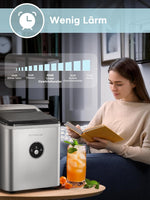 Eiswürfelmaschine Testsieger 2025, 14 kg 24 Stunden, 9 Eiswürfel in 6-8 Minuten, Gerauscharmer Betrieb, 120W Ice Maker mit Schaufel u. Korb, Eiswürfelbereiter Klein für Zuhause, Büro