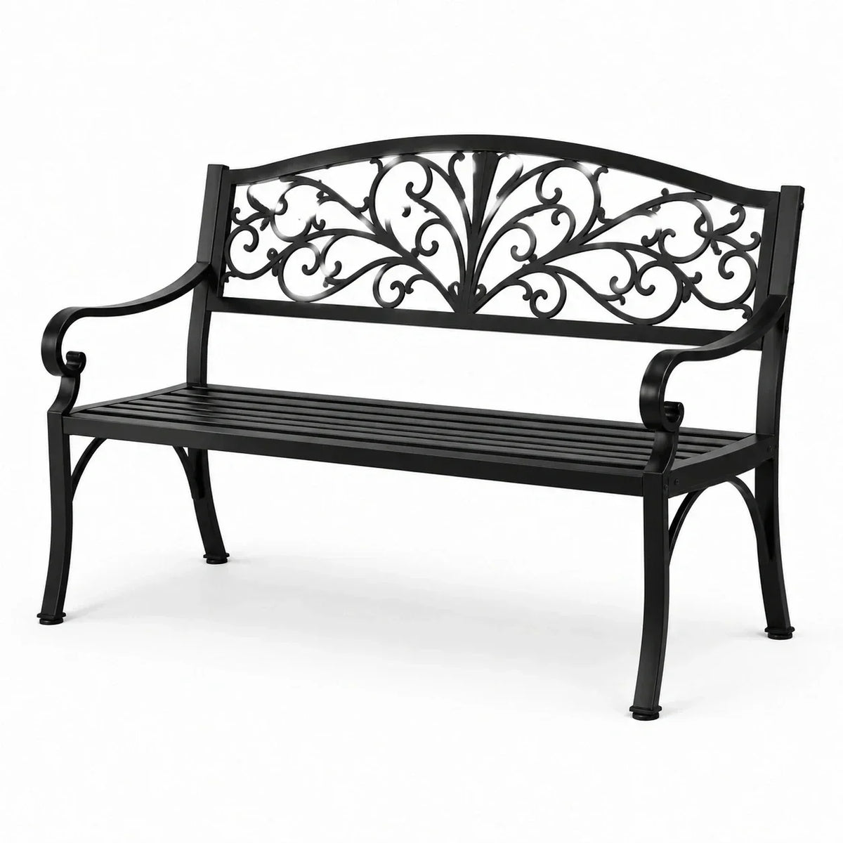Banco de jardín de metal negro, 127 cm