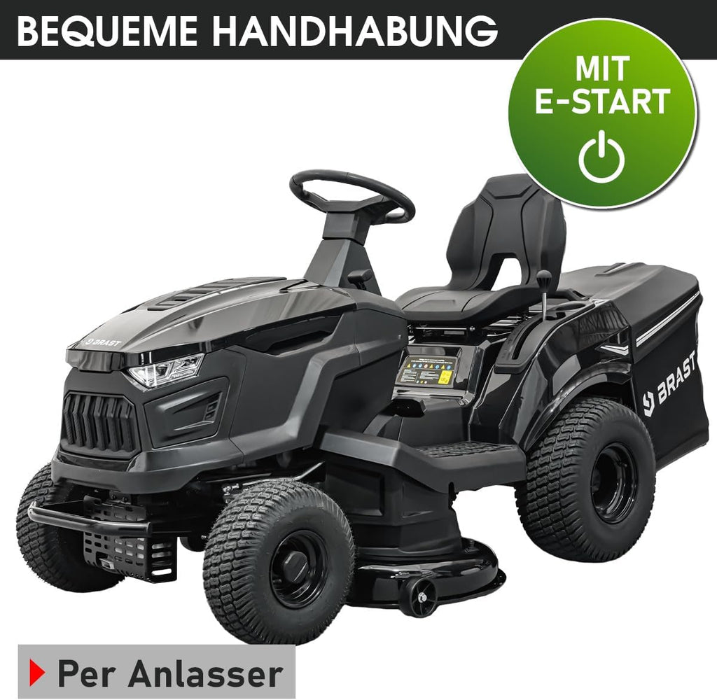 Tractor cortacésped a gasolina BRAST | 9,2 kW (12,5 CV) | Arranque eléctrico | Ancho de corte XXL de 98 cm | Función 2 en 1 | Transmisión de 7 velocidades | Cesta de recogida de 245 L | para grandes superficies de césped de 1.000-5.000 m²