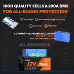 Batería Litime 12V 230Ah Plus LiFePO4 con protección a baja temperatura, BMS integrado de 200A, energía máx. de 2944Wh, batería de litio-ferrofosfato perfecta para autocaravanas, camping, sistemas solares, barcos y almacenamiento de energía doméstico.