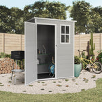 Wasabi - Caseta de resina para jardín Unit 1.4 – Ventana de luz natural - Suelo incluido - Paneles de 12 mm de espesor - Gris y blanco - Cobertizo de PVC para almacenaje exterior - 1,37 m² - Techo plano