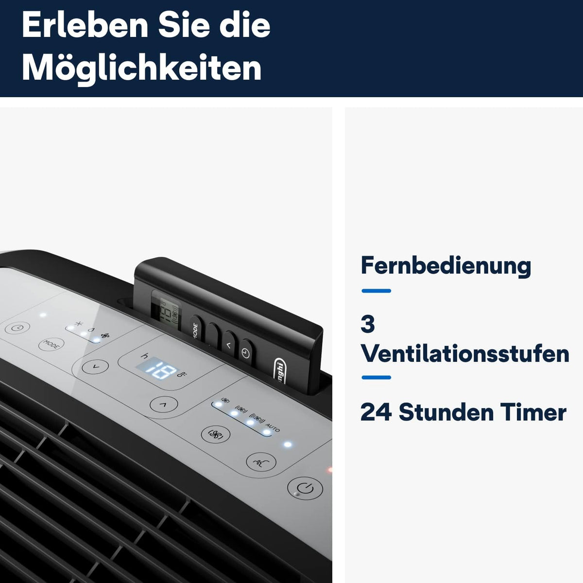 De'Longhi Pinguino - Mobiles Klimagerät, für Räume bis 29 m², mit Luftentfeuchter & Ventilator, 9800 BTU, Leiser Betrieb, Fernbedienung, 24h-Timer, Energieeffizienzklasse A (PACEM90)