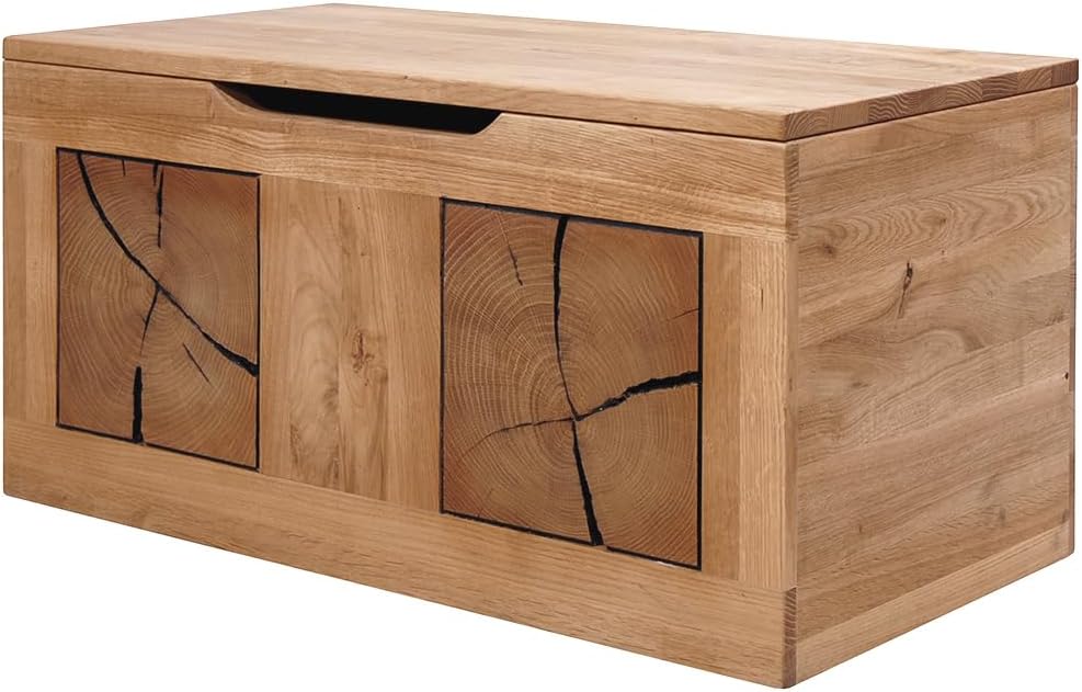 Lomadox Sitztruhe Massivholz Sitzbank Wäschetruhe Sitztruhe Betttruhe B/H/T ca. 80/40/40 cm modern in Eiche geölt mit Hirnholz