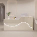 Mostrador de recepción, mostrador para consulta, escritorio de recepción moderno, mesa de recepción de oficina de madera con iluminación suave y relajante (beige, 120 cm)