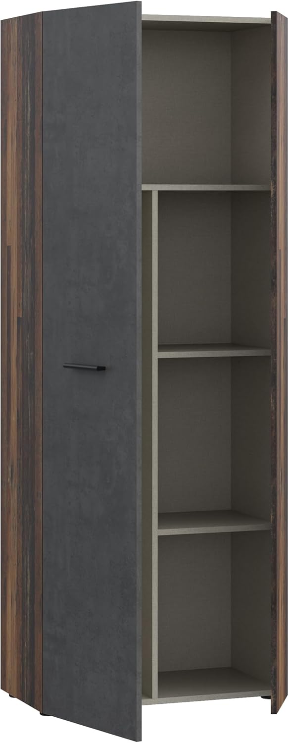 Forte NET106 Schrank 70 180, Mehrzweckschrank, Staubsaugerschrank, Abstellraum, Drehtürenschrank, 2-türig mit Einlegeböden, Beton-/Holzdekor Vintage Eiche, 68,7 cm breit x 181,1 cm hoch x 36,5 cm tief