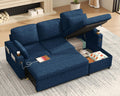 DURASPACE Schlafsofa Ausziehbar 2 in 1 Sektional Couches Schlafcouch mit Lagerung, USB, Getränkehalter, Schlaffunktion und Bettkasten Ecksofa Stauraum für Wohnung Wohnzimmer (Blau)