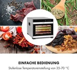 Klarstein Flavour Dry Dörrautomat Mit Edelstahl-Gehäuse, 6 Ablagegitter, LCD-Touch-Display, Timer, 360° Airflow Circulation, Digitaler Thermostat, 35-75 C°