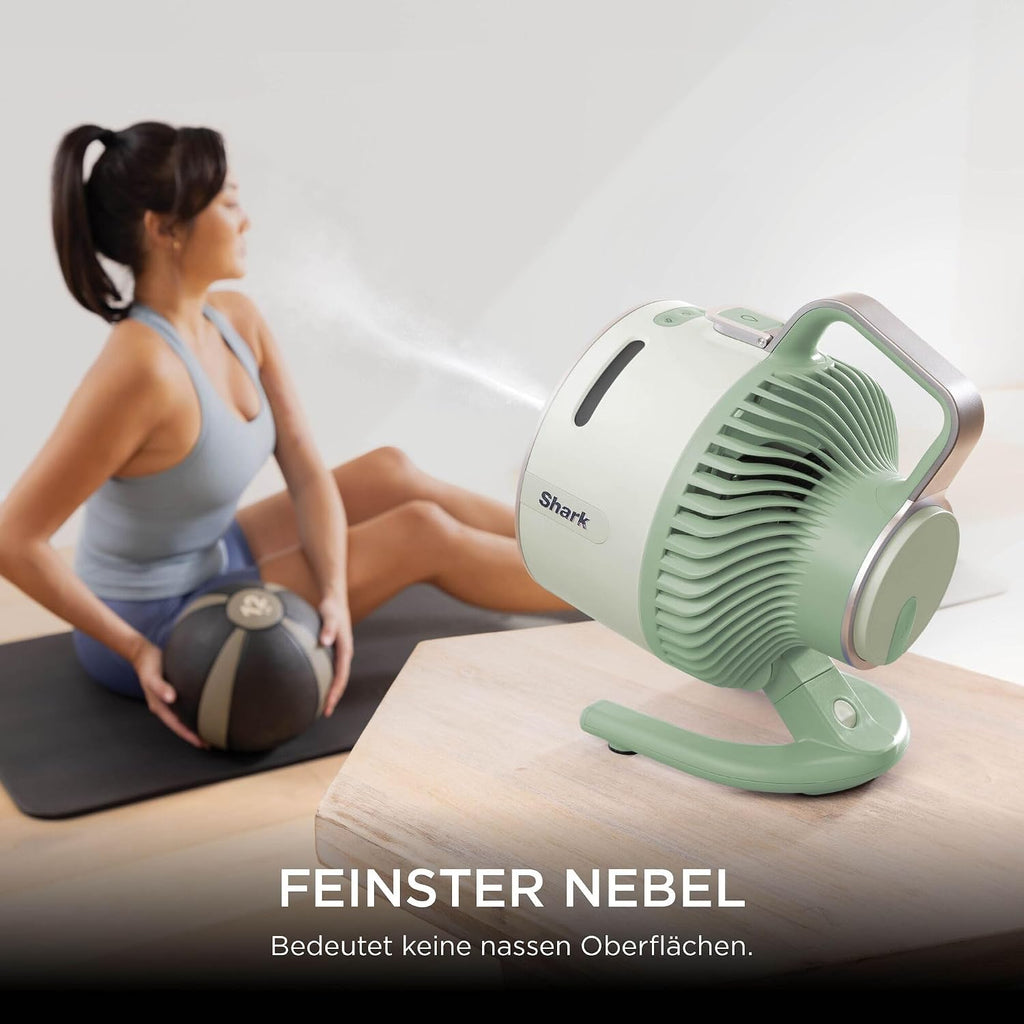 Shark FlexBreeze HydroGo Starker Ventilator mit Sprühnebel, Kühlung für drinnen & draußen, leise & langlebig, kabelgebunden & kabellos, kompakt & leicht, 5 Geschwindigkeiten, Mint FA050EUGN