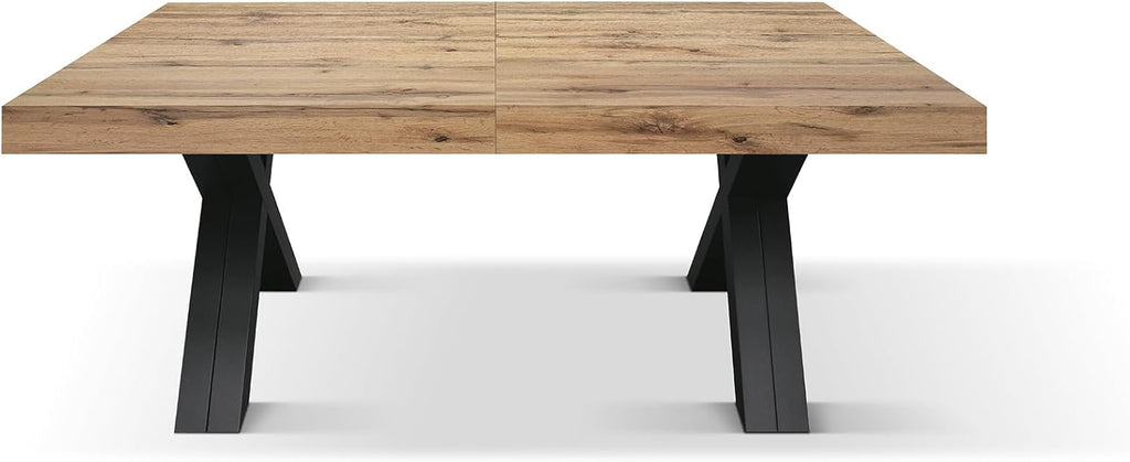 PAZZO DESIGN Mesa extensible Roberta, mesa de salón, mesa de cocina, roble rústico, patas negras en forma de X, de 180 a 480 cm, hecho en Italia - id_2005