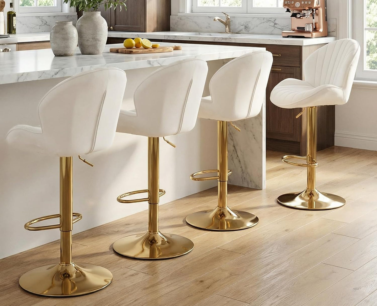 chairus 2er Set Barhocker Drehbar, Samt Barstuhl Höhenverstellbar, Moderne Barhocker für Küche Thekenhocker mit Fußstütze, Beige