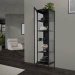 Vitrina ML-Design 42x175x40 cm, negra, vitrina estrecha con 5 estantes y 1 puerta, armario de metal y acero para salón, estilo industrial, armario alto, estantería para libros, archivador, armario de oficina