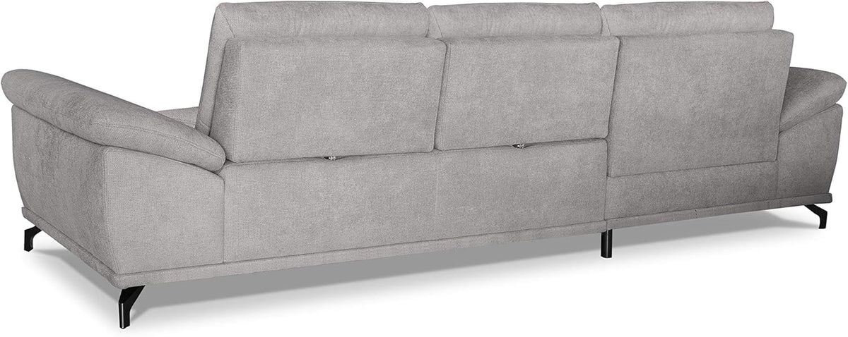 Cavadore L-Form-Sofa Castiel mit Federkern / Große Eckcouch mit Sitztiefenverstellung und XL-Longchair / 312 x 89 x 173 / Webstoff, Hellgrau