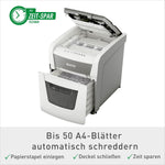 Destructora de documentos Leitz IQ Autofeed Small Office, tritura pilas de 50 hojas de papel, ahorra tiempo con alimentación automática, corte en partículas P4, papelera de 20 L, funcionamiento silencioso para oficina, 80350000